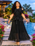 Plus Size Women African Style Ruched Off Shoulder Ruffle Top and Skirt Two Piece Set