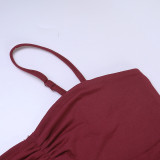 Women Summer Holidays Sexy Spaghetti Strap Ruffle Split Dress