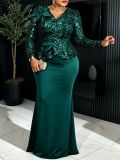 Women Sequin Floral Patchwork Long Sleeve Formal Party Elegant Dress