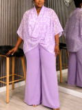 Plus Size Women Printed Top and Wide Leg Pants Two Piece Set