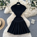 Women Short Sleeve Knit Black Dress