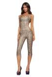 Women Sexy Solid Bandage Halter Neck Backless Zipper 5-Point Jumpsuit