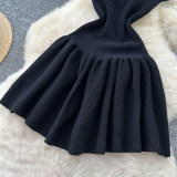 Women Short Sleeve Knit Black Dress