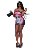 Women Sexy Strapless Print Bodycon Mini Dress