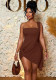 Women Solid Ruched Casual One Shoulder Strapless Sleeveless Backless Bodycon Dress
