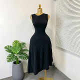 Women French Sleeveless Knit Summer Slash Shoulder Irregular Bodycon Dress