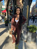 Women Stand Collar Zipper Top and Side Strip Bell Bottom Pant Two Piece Set