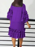 Women’s Summer Fall Casual Ruffle Bell Bottom Sleeve Plus Size Dress