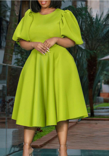 Women’s Chic Round Neck Puff Sleeve Slim Fit Dress