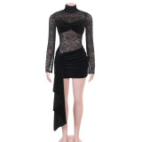 Women’s Velvet Patchwork Lace Sexy Elegant Slim Fit Bodycon Dress