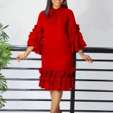 Women’s Summer Fall Casual Ruffle Bell Bottom Sleeve Plus Size Dress
