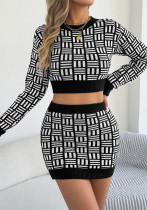 Women’s Fall Winter Fashion Contrast Crop Top Bodycon Skirt Two-Piece Set Women’s Fall Winter Fashion Contrast Crop Top Bodycon Skirt Two-Piece Set
