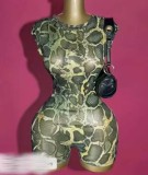 Women’s Dragon Print Sleeveless Romper Slim Fit Tight Fitting Jumpsuit
