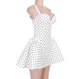 Women’s Polka Dot Strap Dress Sexy Chic V-Neck Slim Waist A-line Dress