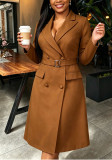 Women’s Fall Winter Chic Turndown Collar Slim Waist Career Elegant A-Line Blazer Dress