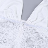 Women’s Halter Neck Lace Patchwork See-Through Chic V-Neck Slim Waist Long Dress
