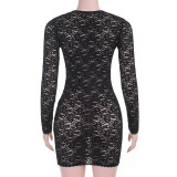 Women’s Fall Sexy Lace Cutout See-Through Bodycon Dress
