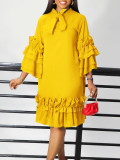 Women’s Summer Fall Casual Ruffle Bell Bottom Sleeve Plus Size Dress