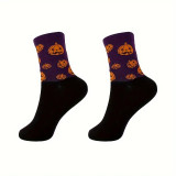 Unisex Plus Size Halloween Skull Pumpkin Bat Cartoon Print Socks