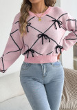 Women’s Fall Winter Fashion Contrast Bow Puff Sleeve Sweater