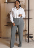 Women’s Spring Casual Turndown Collar Striped Patchwork Shirt Wide-Leg Pants Two-Piece Set