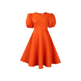 Women’s Chic Round Neck Puff Sleeve Slim Fit Dress