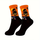Unisex Plus Size Halloween Skull Pumpkin Bat Cartoon Print Socks