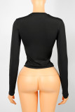 Women’s Round Neck Cropped Long Sleeve T-Shirt Slim Fit Basic Stretch Top
