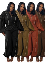 Women’s Casual Striped Long Sleeve Zip-Up Jacket Drawstring Pants Two-Piece Set Women’s Casual Striped Long Sleeve Zip-Up Jacket Drawstring Pants Two-Piece Set