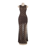 Women’s Sexy Mesh Chic Elegant Slim Fit Sleeveless Bodycon Slit Formal Dress
