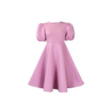 Women’s Chic Round Neck Puff Sleeve Slim Fit Dress
