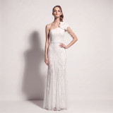 Women’s Formal Party One Shoulder Sequin Beaded Mesh Mermaid Long Dress