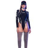 Women’s Spring Sexy Mesh Printed Long Sleeve Jumpsuit