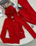 Women’s Hooded Cropped Zip-Up Hoodie Ruffle Bell Bottom Pants Two-Piece Set