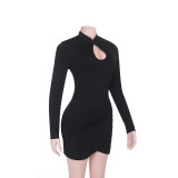 Women’s Fall Chic Stand Collar Cutout Long Sleeve Slim Fit Short Dress