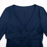 Women’s Slim Fit Elegant Chic V-Neck Lace-Up Long Sleeve Top