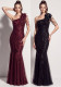 Women’s Formal Party One Shoulder Sequin Beaded Mesh Mermaid Long Dress