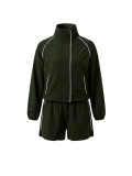 Women’s Spring Fall Casual Contrast Zip-Up JJacket Shorts Two-Piece Sports Set