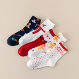 Women’s Fall Winter Christmas Mid-Calf Socks Cartoon Santa Claus Reindeer Snowman Socks