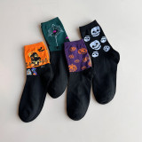 Unisex Plus Size Halloween Skull Pumpkin Bat Cartoon Print Socks