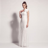 Women’s Formal Party One Shoulder Sequin Beaded Mesh Mermaid Long Dress