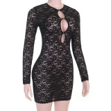 Women’s Fall Sexy Lace Cutout See-Through Bodycon Dress