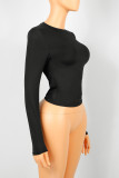 Women’s Round Neck Cropped Long Sleeve T-Shirt Slim Fit Basic Stretch Top