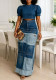 Women’s Summer Fashion Casual Denim Top Patchwork Skirt Two-Piece Set