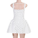 Women’s Polka Dot Strap Dress Sexy Chic V-Neck Slim Waist A-line Dress