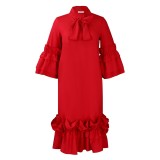 Women’s Summer Fall Casual Ruffle Bell Bottom Sleeve Plus Size Dress