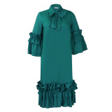 Women’s Summer Fall Casual Ruffle Bell Bottom Sleeve Plus Size Dress