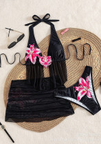 Women’s Print Slim Fit V-Neck Lace Patchwork Sexy Holiday Print Three-Piece Skirt Bikini Swimsuit Women’s Print Slim Fit V-Neck Lace Patchwork Sexy Holiday Print Three-Piece Skirt Bikini Swimsuit
