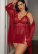Women’s Plus Size Sexy Lace Satin Trim Mesh Slip Dress Robe Lingerie Set
