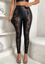 Women’s Faux Leather Lace Patchwork High-Waisted Stretch Tight Fitting Slim Fit Pants Women’s Faux Leather Lace Patchwork High-Waisted Stretch Tight Fitting Slim Fit Pants